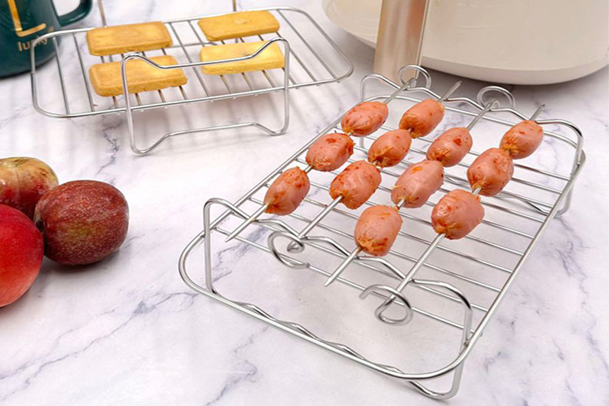 2PCS Square Air Fryer Rack Stackable Multi-Layer Stainless Steel Air Fryer Stand