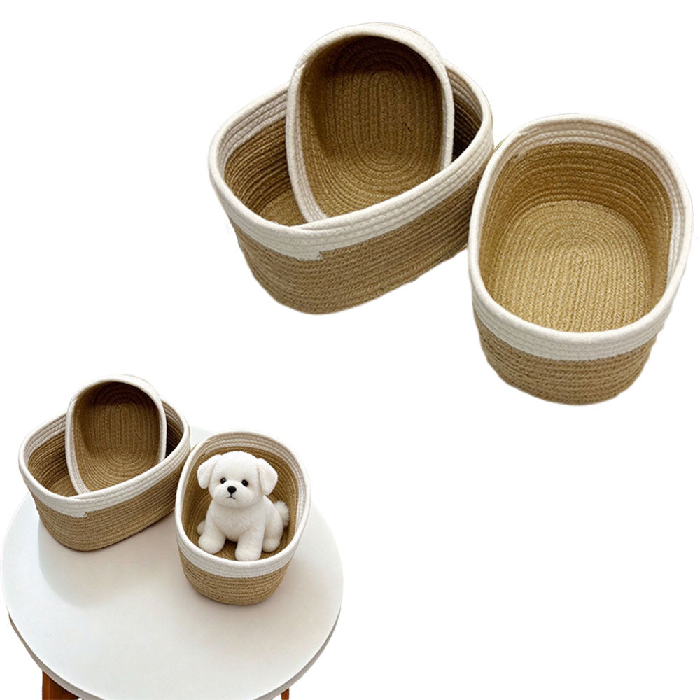 Set of 3 Cotton Woven Storage Baskets Home Organisers