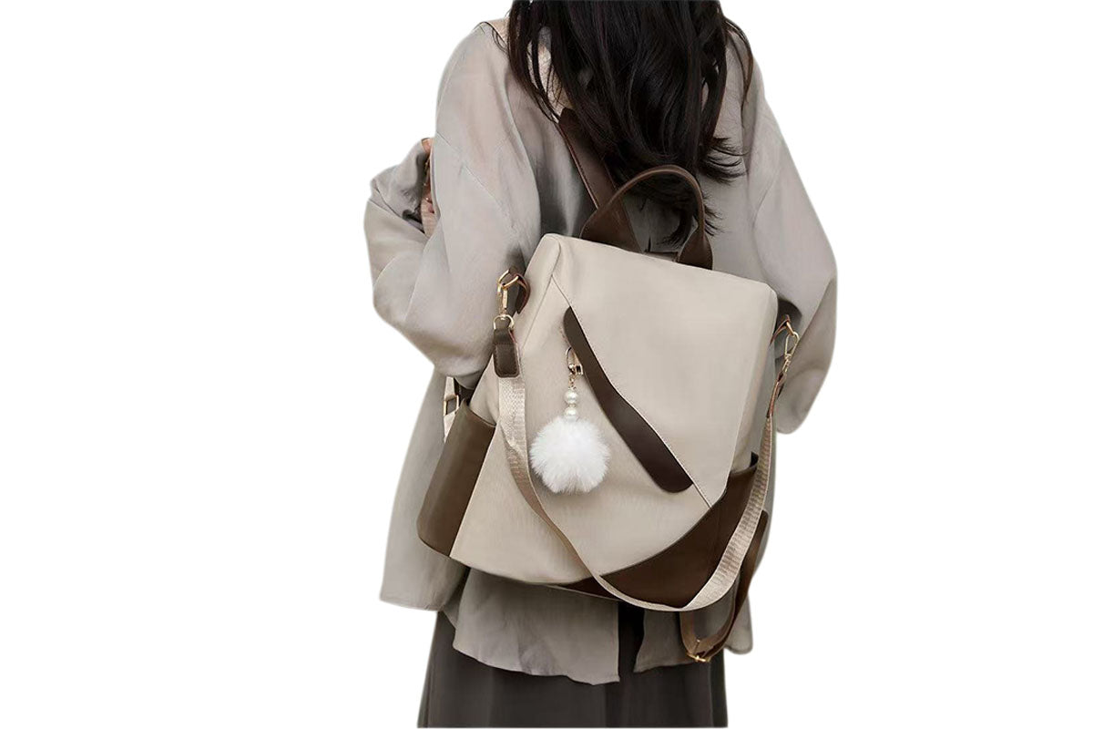 Anti-Theft Backpack with Furry Pom Pom Charm