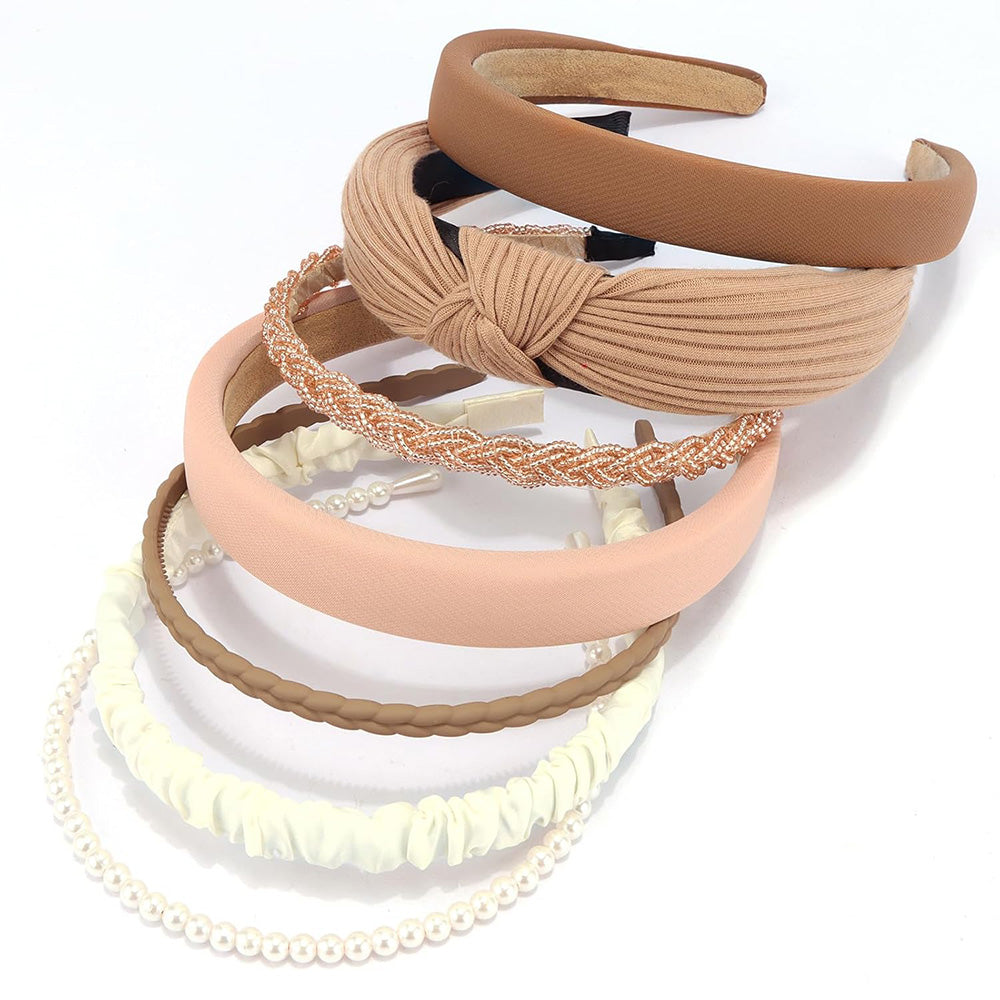 7 Piece Retro Pearl and Ribbon Hair Headband Set for Women