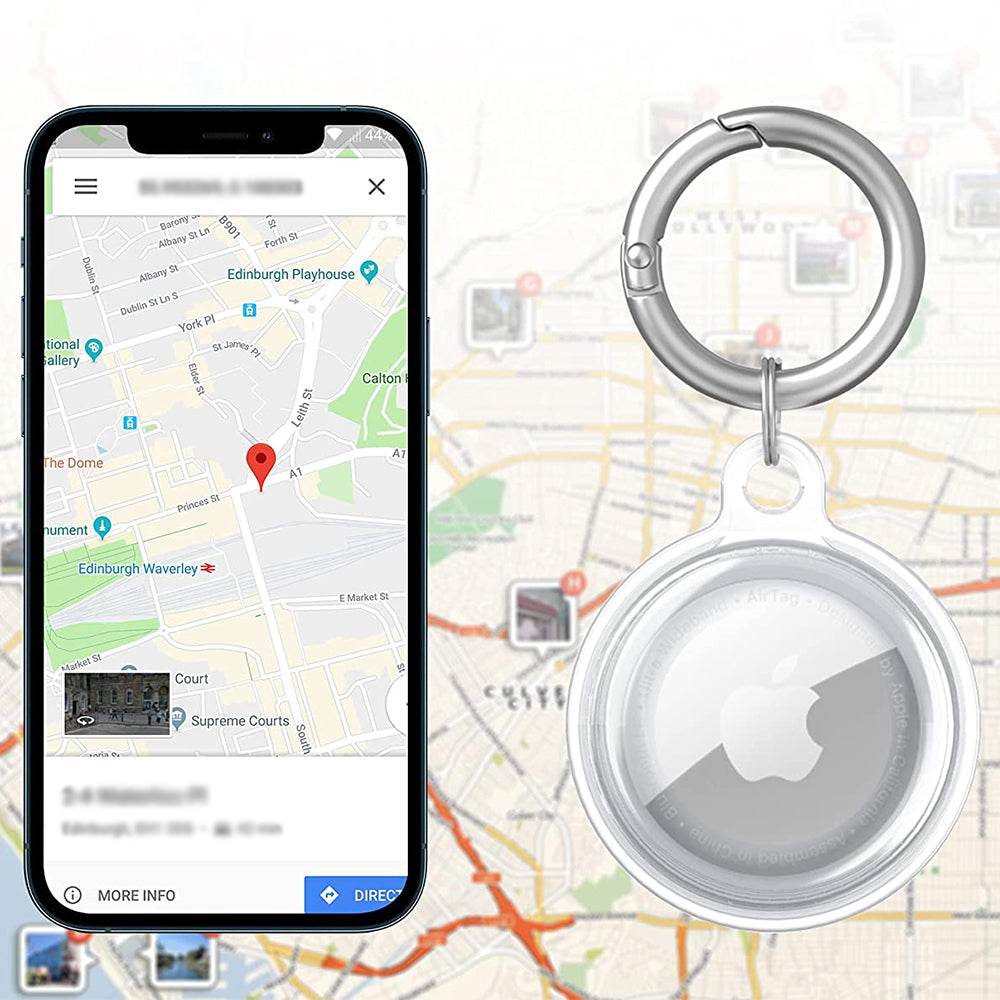 2Pcs For Apple AirTag Case Clear TPU Protective Cover with Key Ring Transparent
