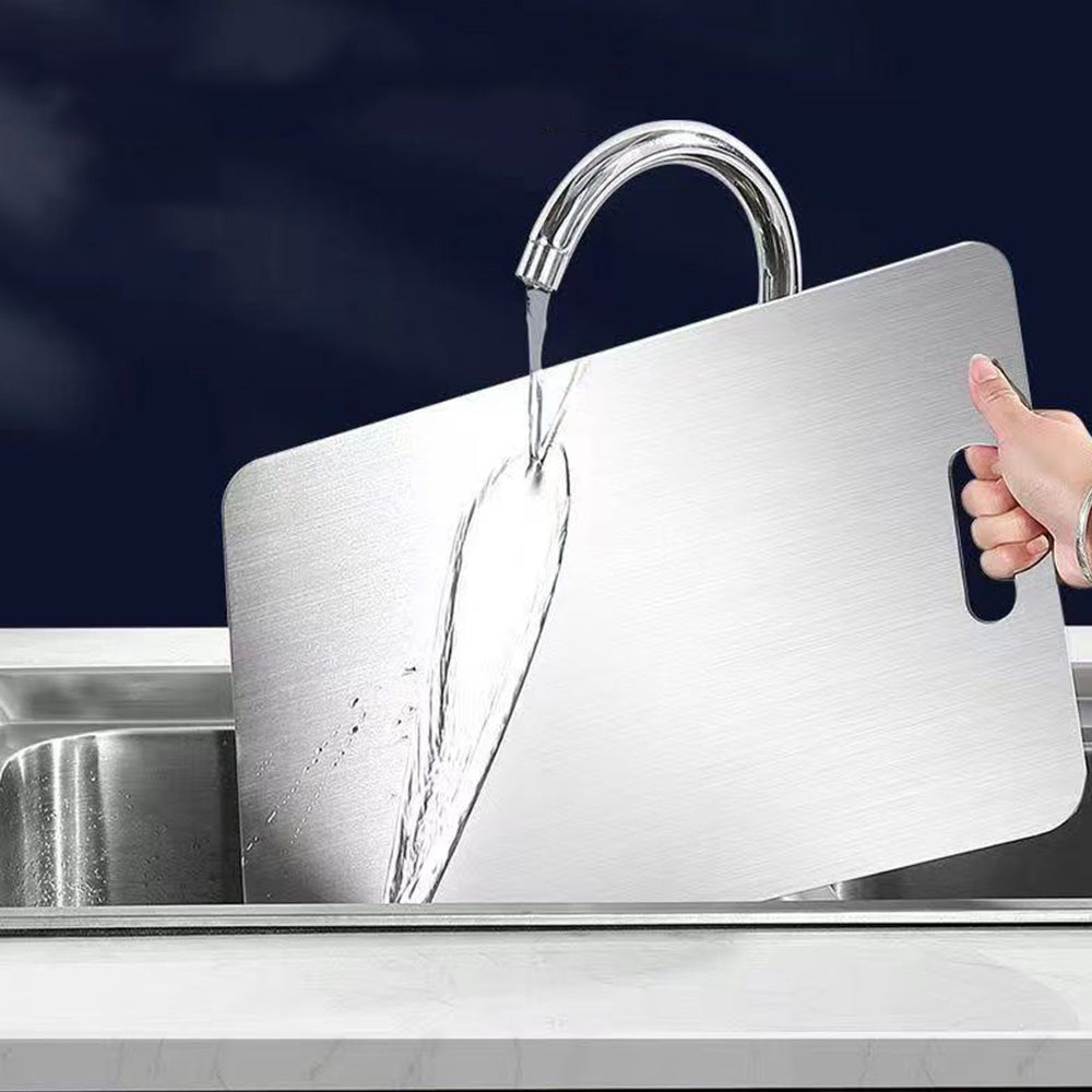 Dual Sided Stainless Steel Cutting Board with Hanging Hole for Home Restaurant