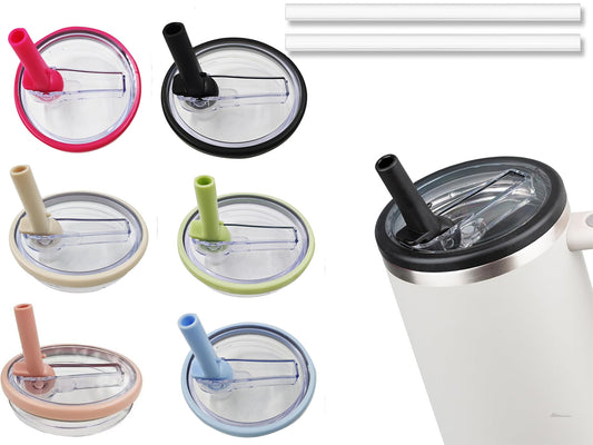 2 Pack 40 oz Tumbler Flip Straw Lid Replacement fit for Stanley Quencher Cup