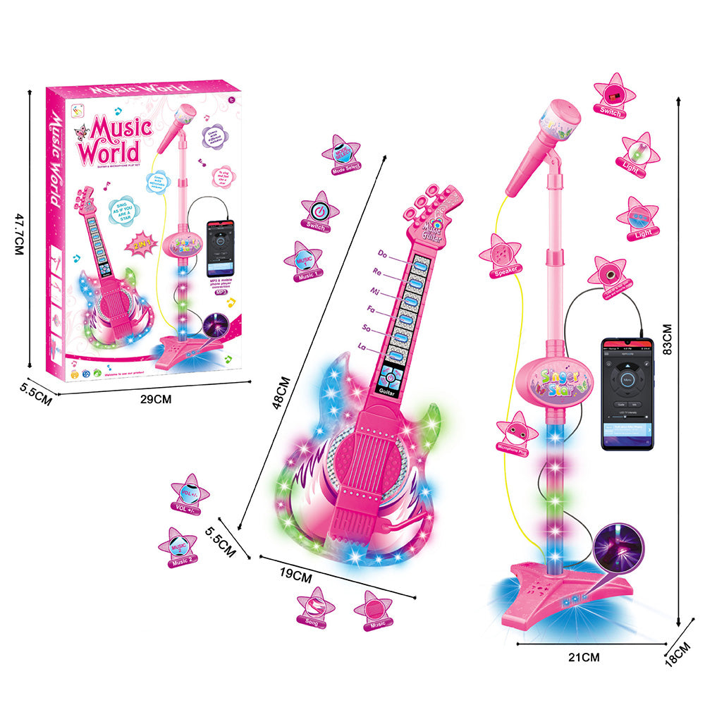 2 in 1 Guitar Microphone Toy with Color Lights for Ages 4 Plus