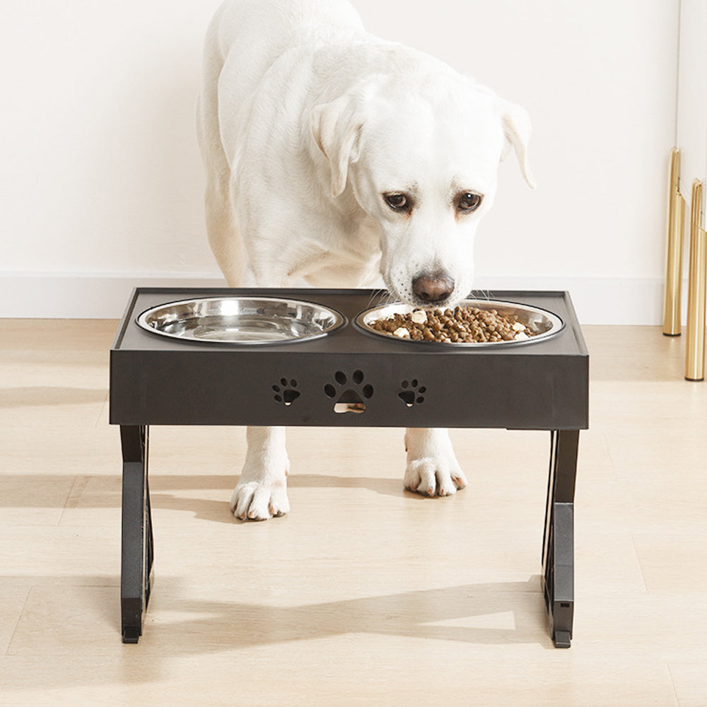 Elevated Pet Feeder Food Water with Double Bowl Adjustable Height Raised Stand