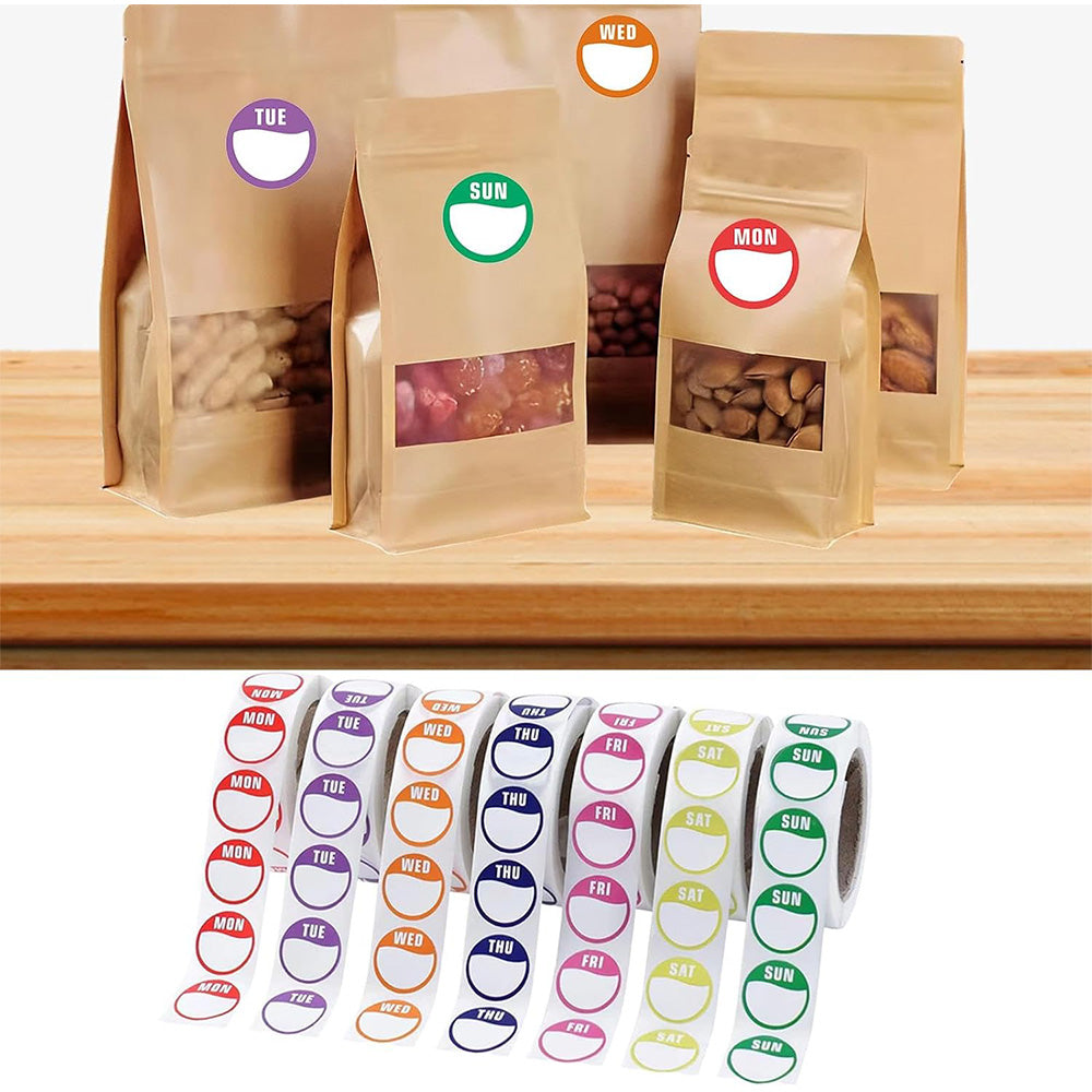 7 Rolls 3500 Round Day Dot Food Storage Labels for Catering
