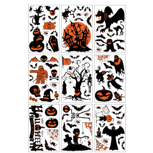 9 Sheets Halloween Window Sticker Window Static Cling Decal Bat Spider Decoration