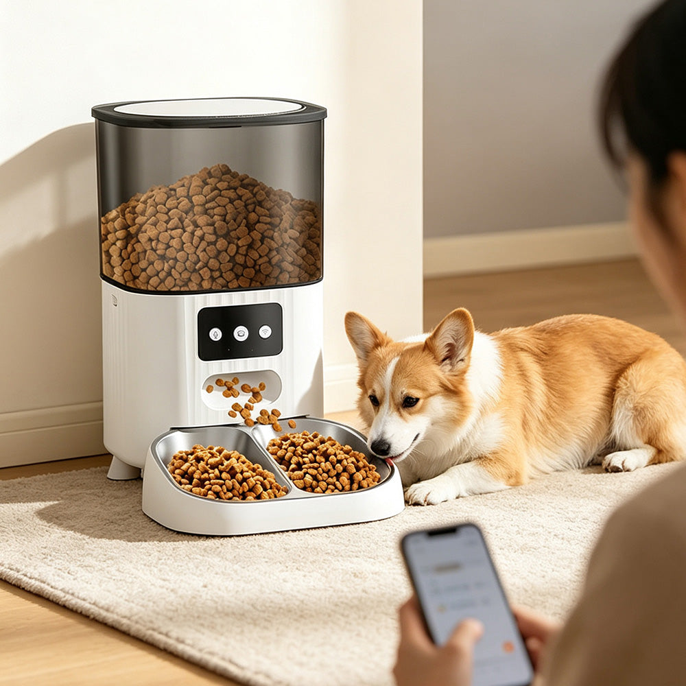 4.5L Automatic Cat Feeders with 2 Bowls Timer Pet Smart Feeder for Dog Cat