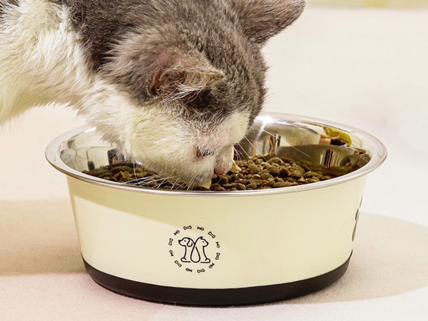 2L Stainless Steel Pet Feeding Bowl 25cm Non-Slip Dog Cat Food Water Bowl