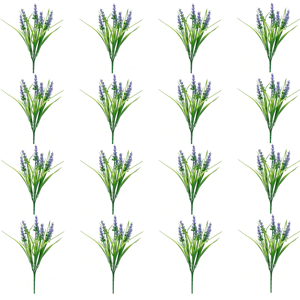 16Pcs Artificial Plants Outdoor Fake Lavender Realistic Plastic Faux Plants for Balcony Patio