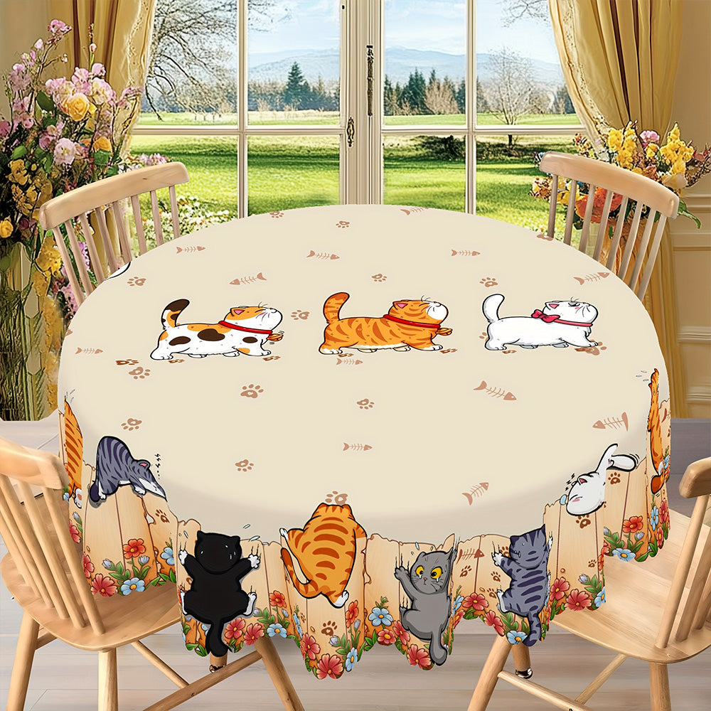 Cute Cat Tablecloth Dining Table Cover Polyester Tablecover