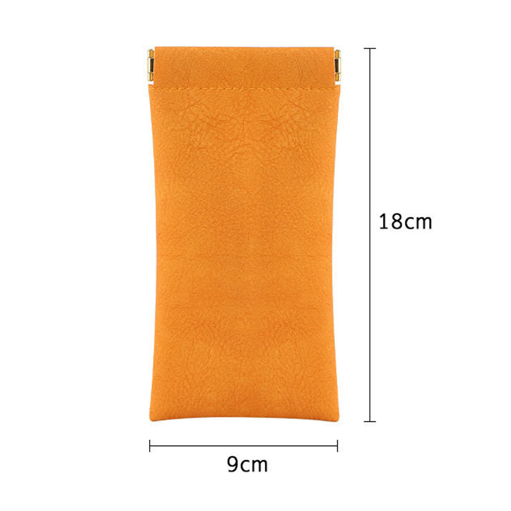 2Pcs Squeeze Portable Leather Glasses Storage Bags-Orange and Blue