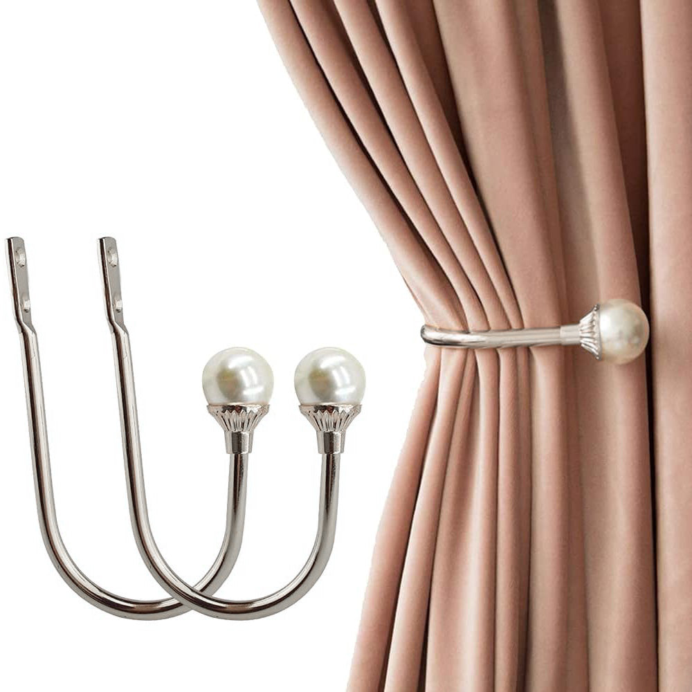2Pcs U Shape Pearl Curtain Holdback Hooks with Screws