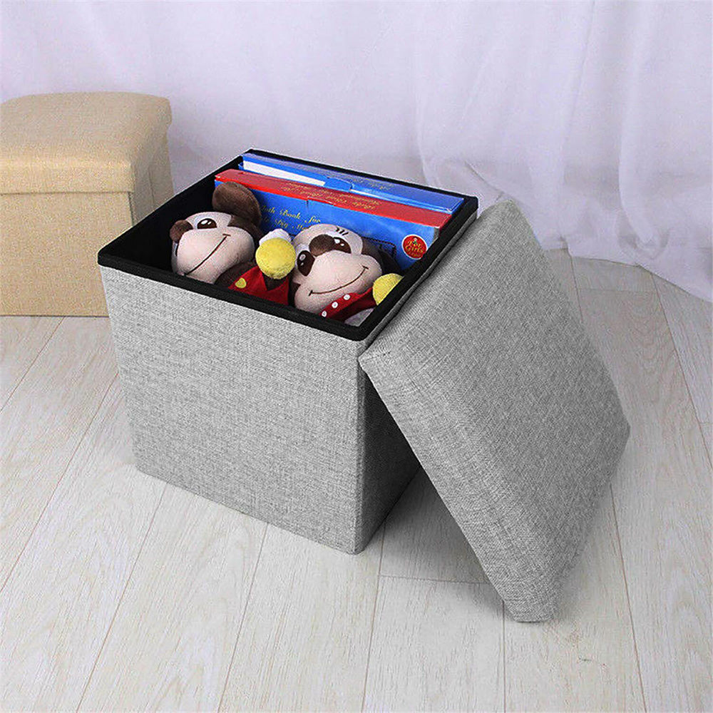 Foldable Storage Ottoman Shoe Bench with Thick Foam Lid-Grey