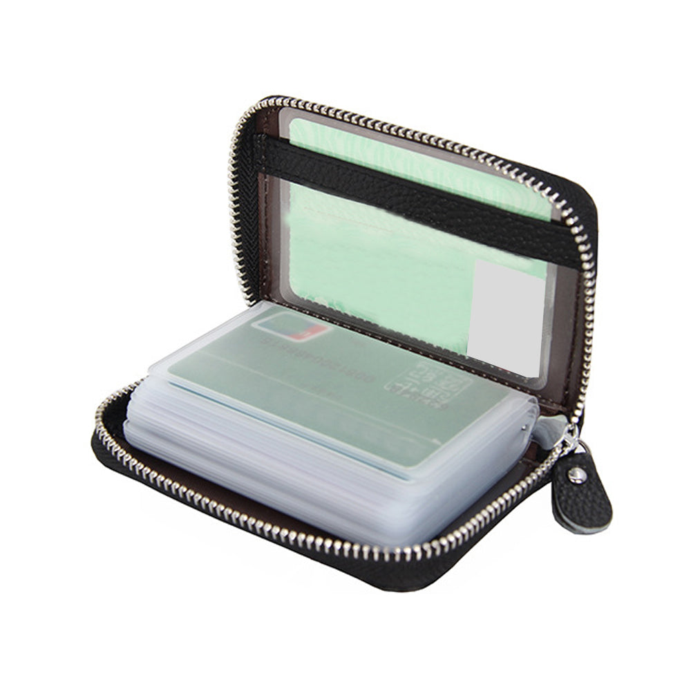 Genuine Leather RFID Blocking Card Holder Wallet with Zipper