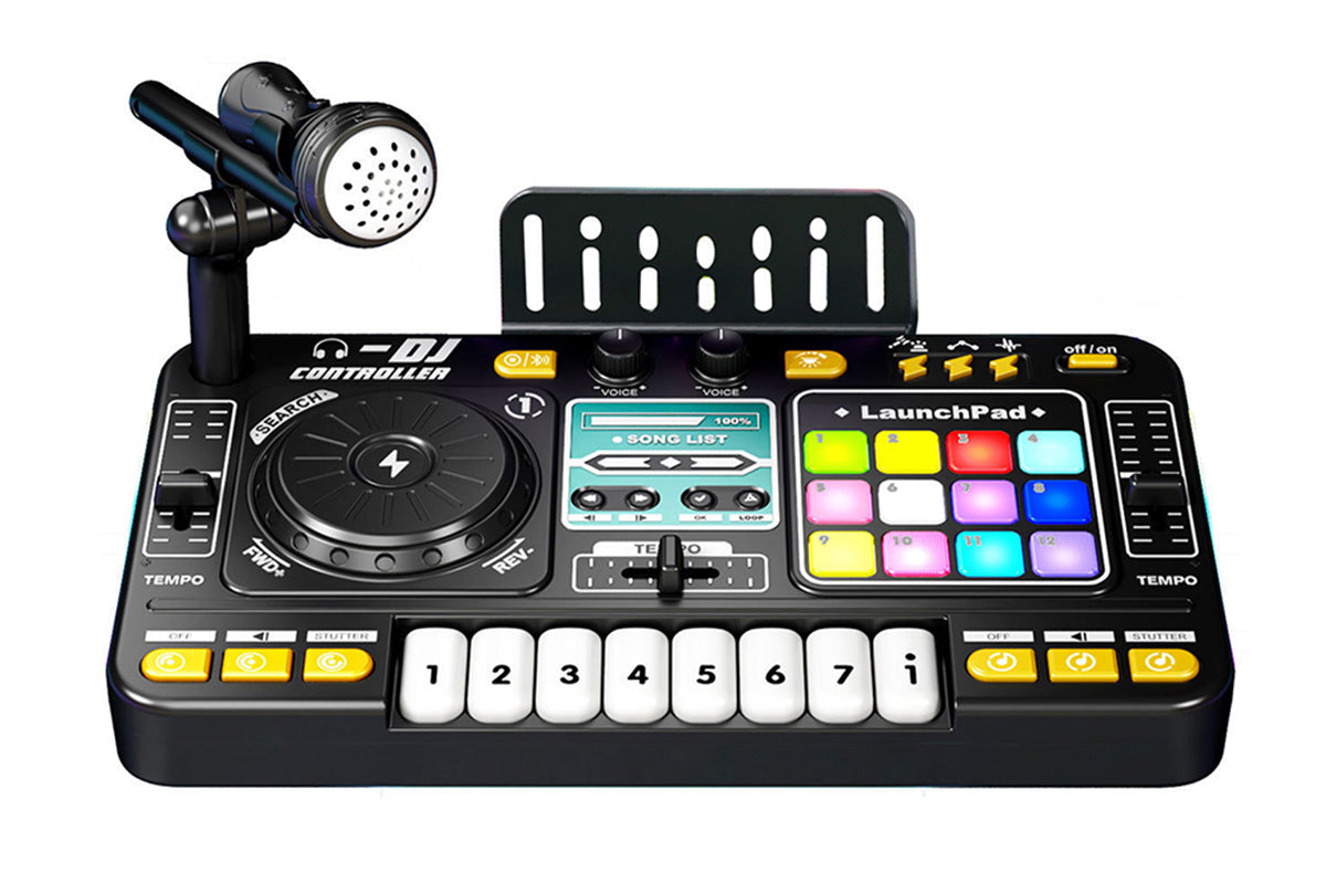 DJ Mixer Controller Musical Toy with Mic and LED Lights Piano Keys
