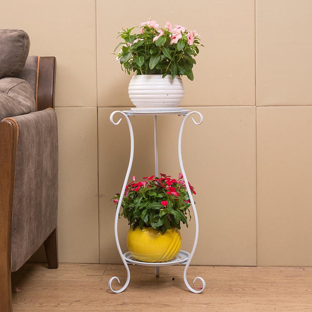 Double-layer Wrought Iron Flower Stand for Indoor and Outdoor