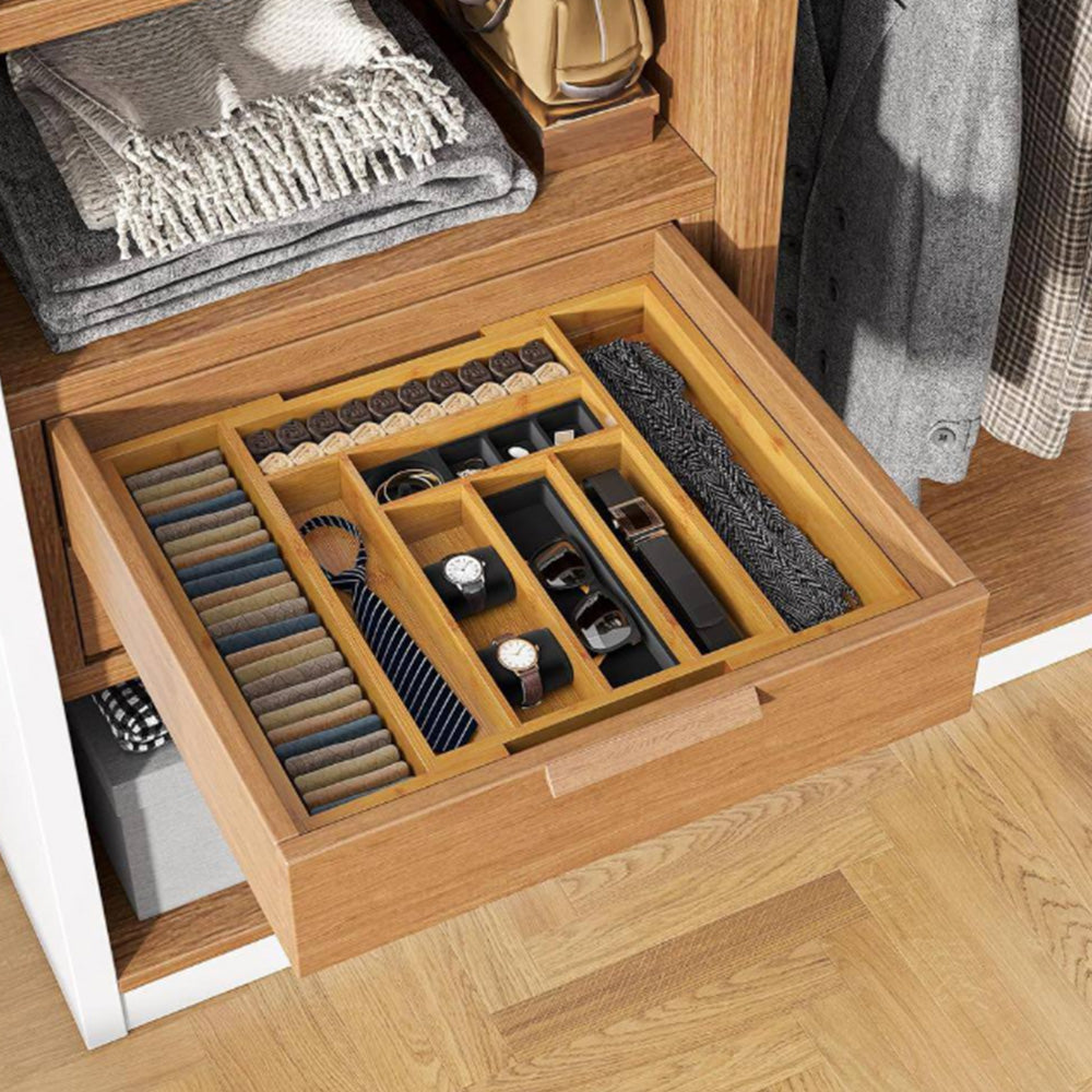 Expandable Bamboo Kitchen Drawer Organizer for Cutlery Utensils Wood Cutlery Tray in Drawer