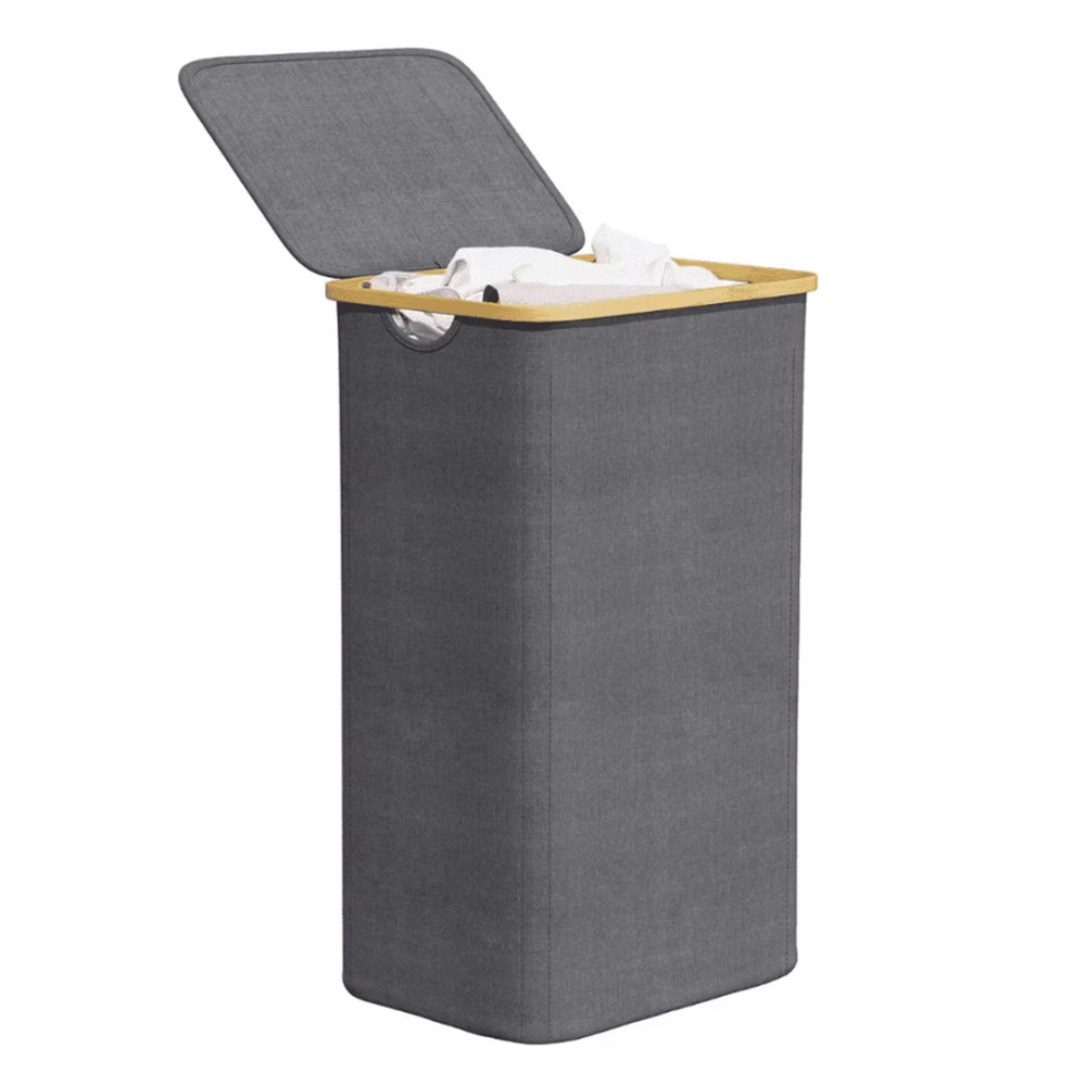 100L Laundry Basket with Lid Clothes Hampers for Laundry with Bamboo Handles Removable Bag