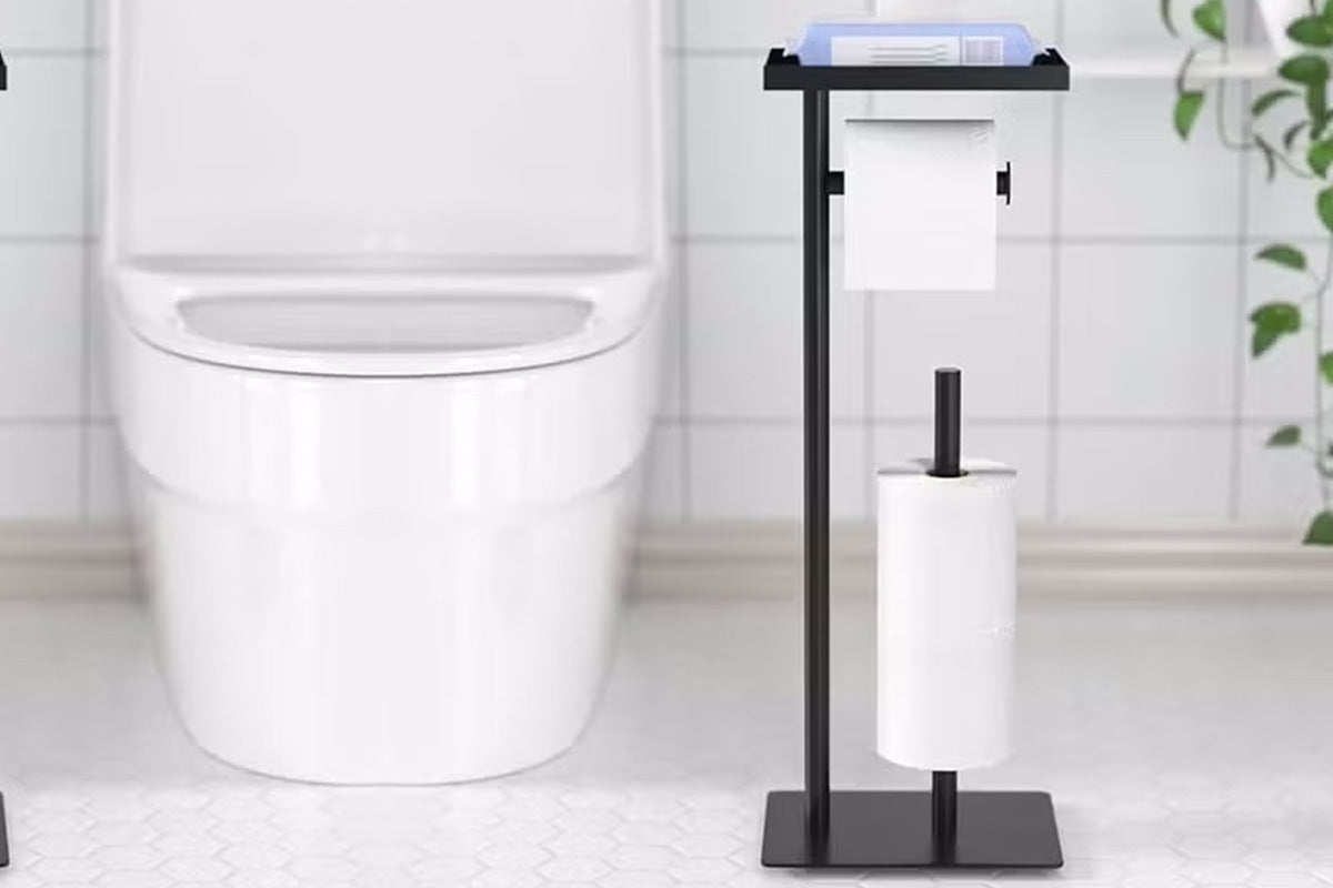 Free Standing Toilet Paper Holder With Shelf Bathroom Organizer Anti Slip Base