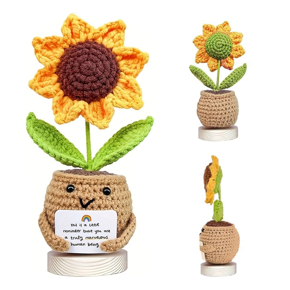 Positive Sunflower Crochet Doll with Card Sunflower Gifts for Teacher Best Friend