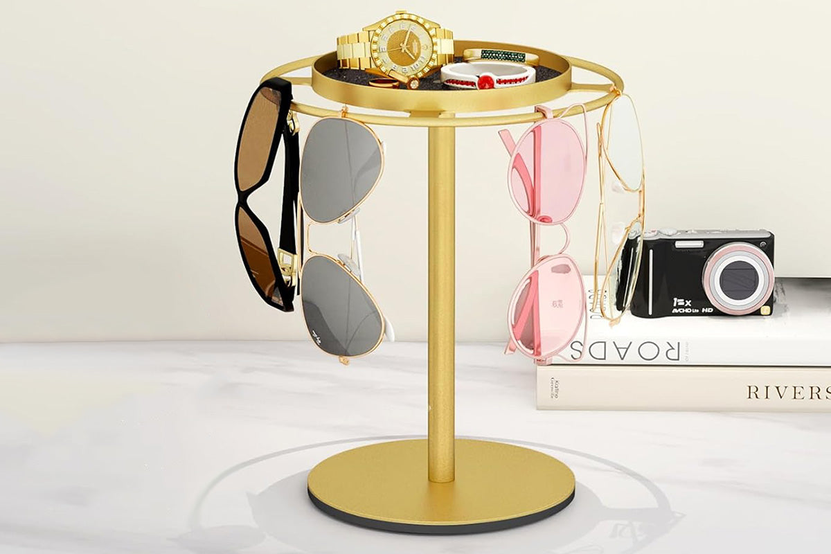 Iron Sunglasses Organizer Storage Holder Stand with Tray for Desk