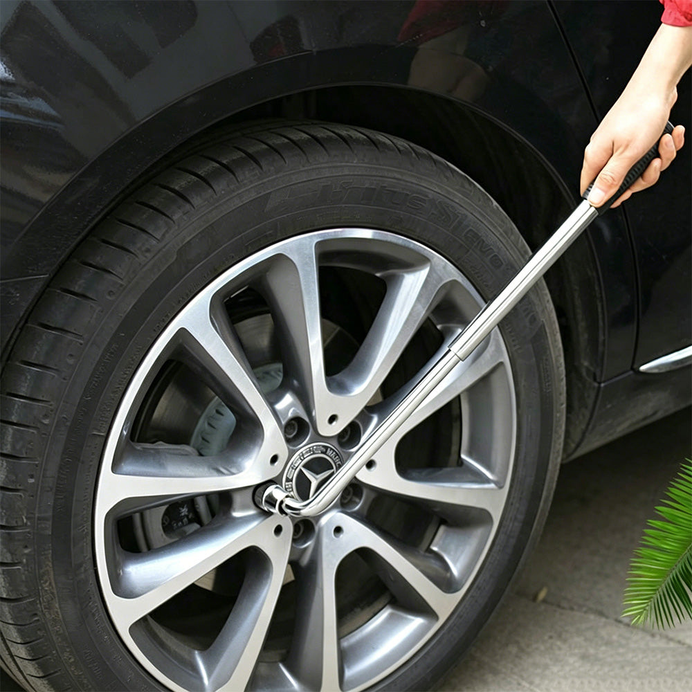 Telescopic Car Wheel Brace with 2 Sockets L Shaped Universal Wheel Wrench for Tire Removal