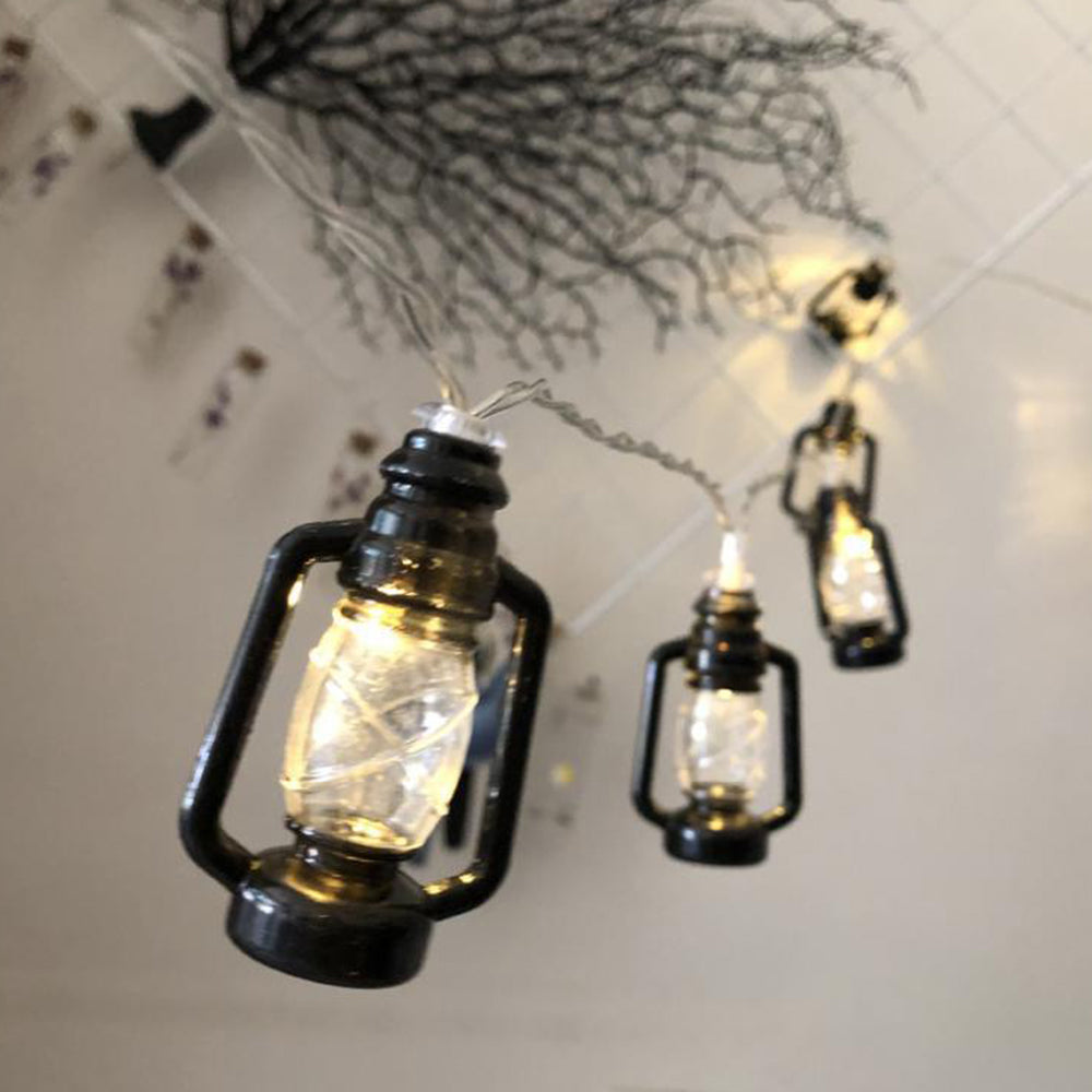 Battery Operated LED Black Retro Oil Lantern String Light