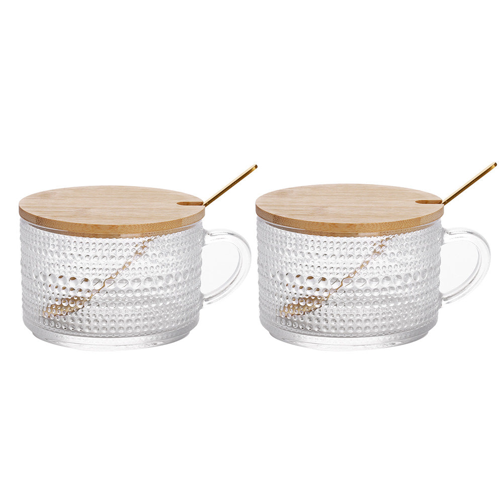 2PCS Vintage Embossed Coffee Mugs With Lid And Spoon For Tea Milk