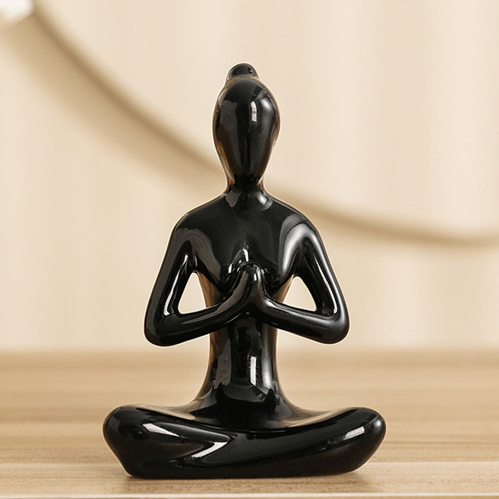 Black Ceramic Yoga Pose Statue Sculpture-Prayer