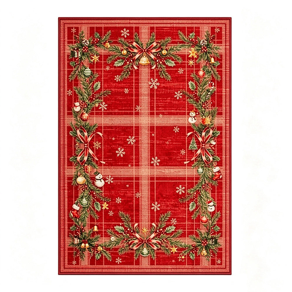 Christmas Polyester Crystal Velvet Floor Mat with TPR Non Slip Back-Red