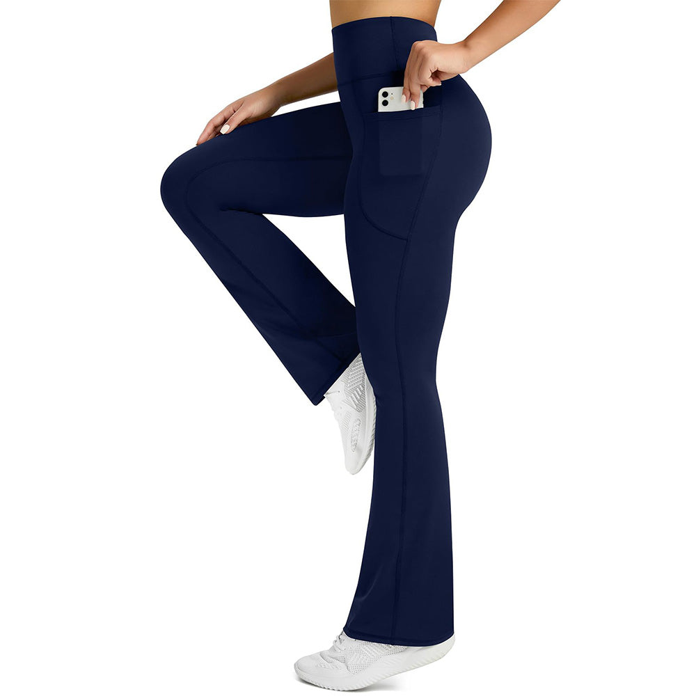 High Waist Flare Yoga Pants with Side Pockets for Workout Daily Wear-Navy