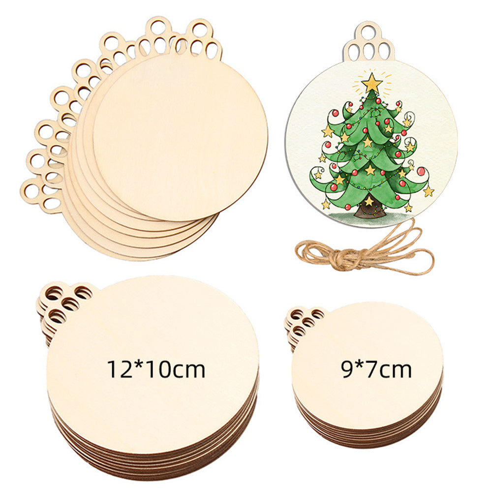 10Pcs Wooden Round Bauble Blank Christmas Tree Hanging Ornament DIY Craft