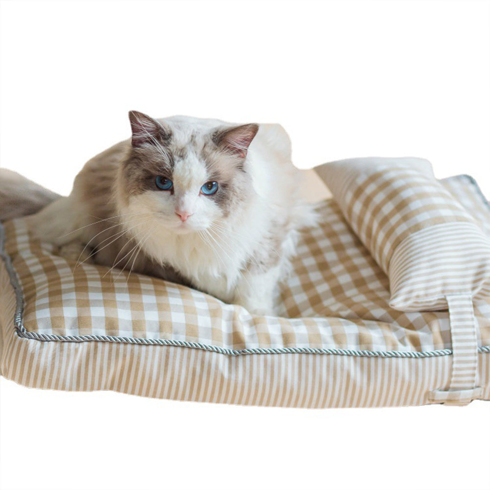 Plaid Pattern Removable Rectangular Pet Bed Sofa With Pillow