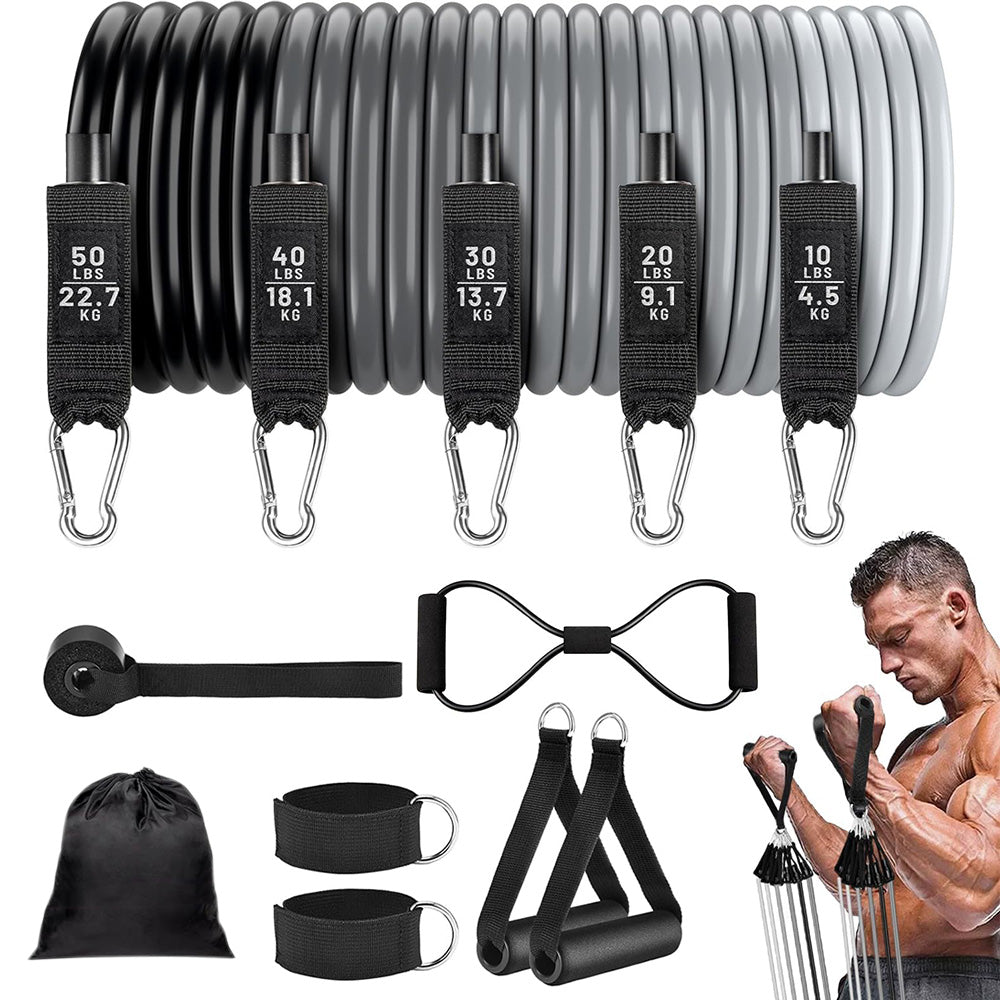 11Pcs Resistance Band Set Yoga Pilates Abs Exercise Fitness Tube Workout Bands