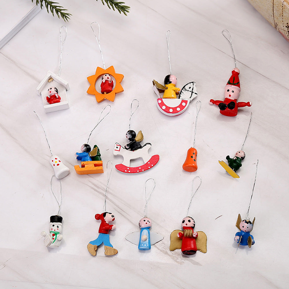 48pcs Wooden Christmas Tree Ornaments Set for Holiday Decoration