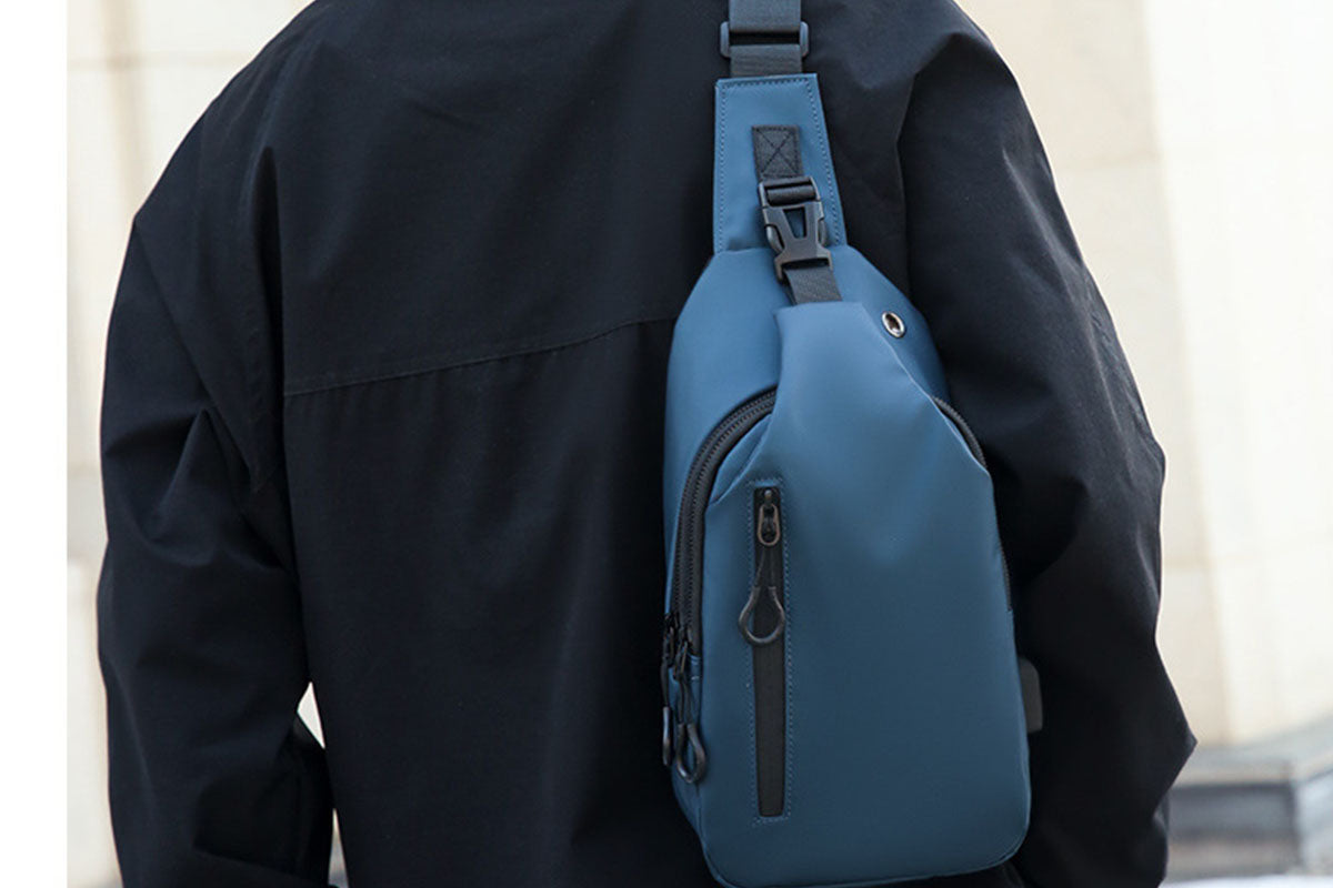 Water-Resistant Sling Bag Anti-Theft Chest Pack Crossbody Backpack with USB Charging Port and Headphone Hole