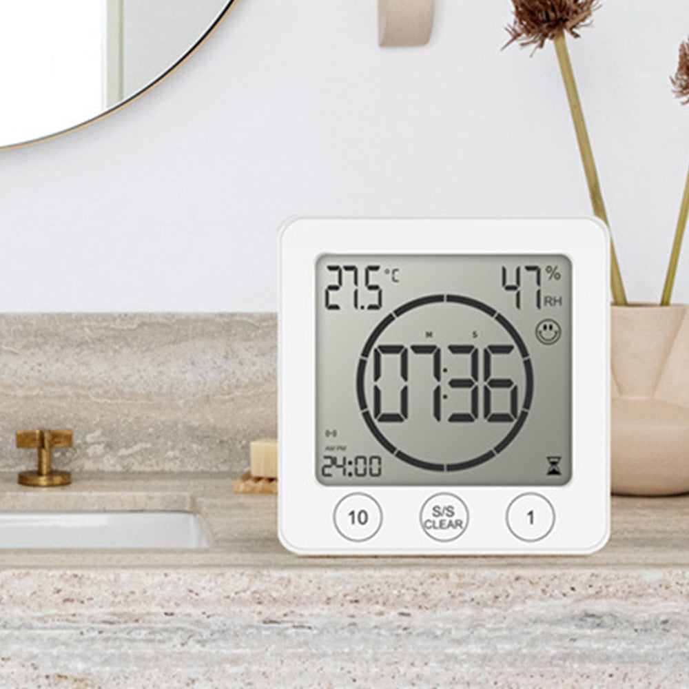 Digital Shower Clock Hygrometer Indoor Thermometer with Timer for Bathroom Kitchen