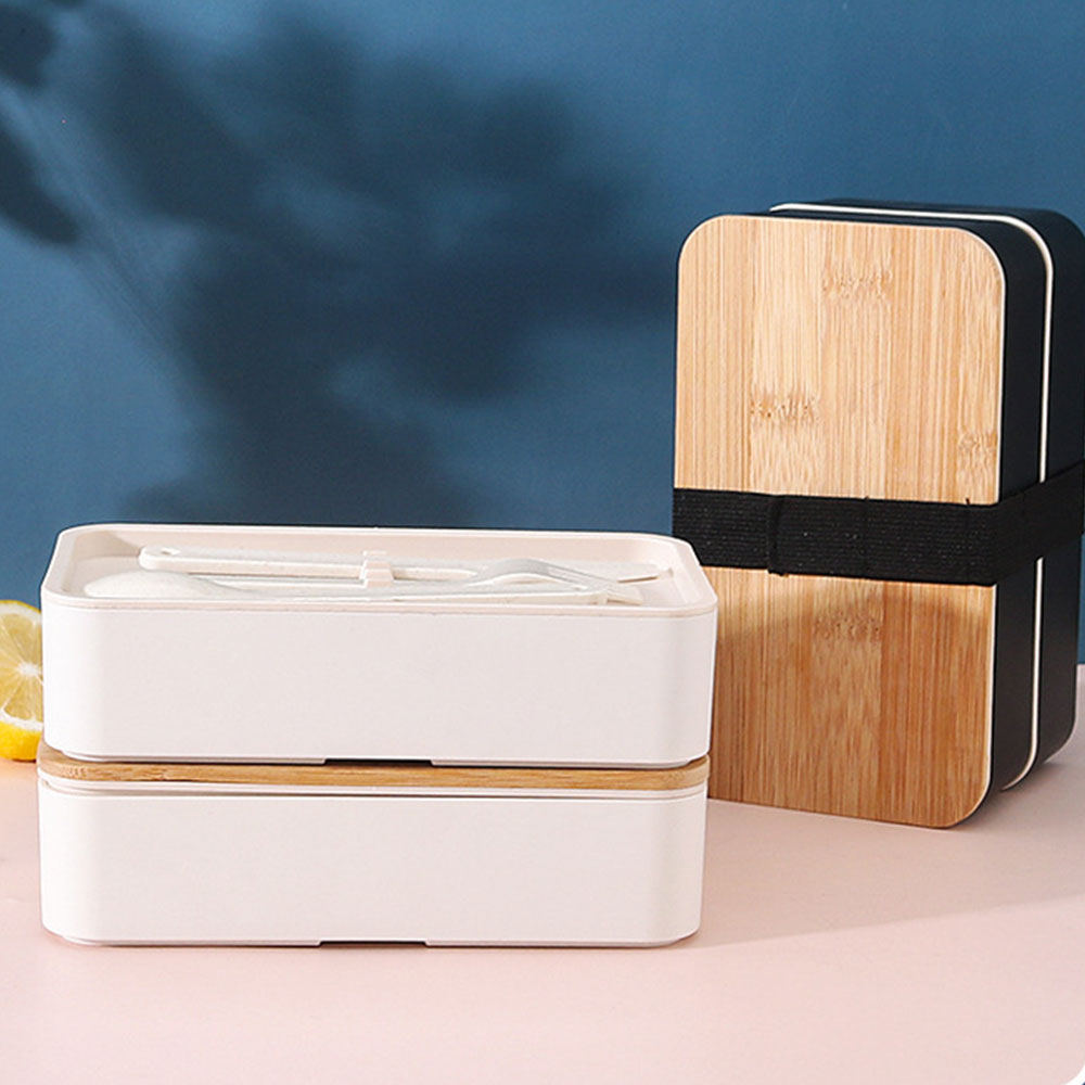 Bento Box 2 Layer Stackable Leak-Proof Japanese Lunch Box with Spoon Fork
