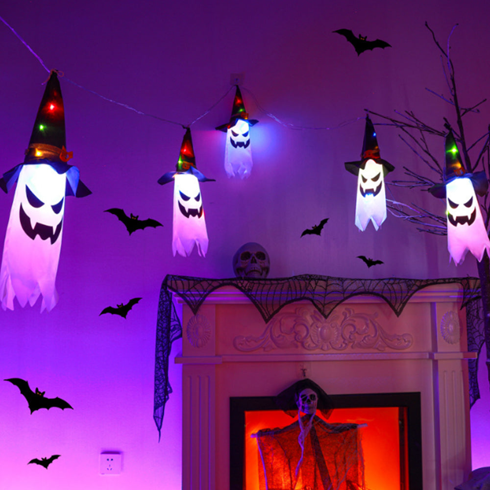 Halloween Led Flashing String Light Hanging Ghost Pumpkin Hat Lamp Prop Halloween Decor