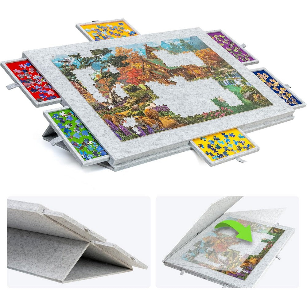 Puzzle Board with 6 Sliding Drawers Foldable Felt Puzzle Table Up to 1000 Pieces