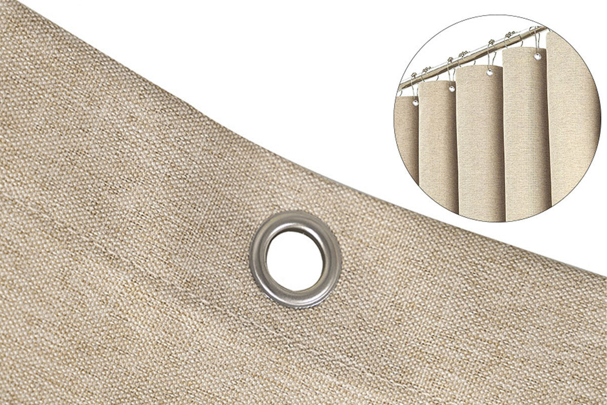 Water Resistant Linen Texture Shower Curtain with Hooks Faux Linen Shower Curtain