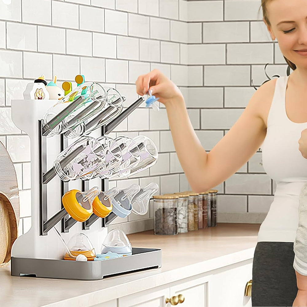 Detachable Bottle Drying Rack for 12 Bottles with Accessories Holder