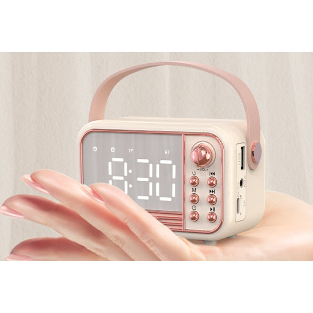 Vintage Portable Wireless Bluetooth Speakers with Alarm Clock for Kitchen Bedroom Home