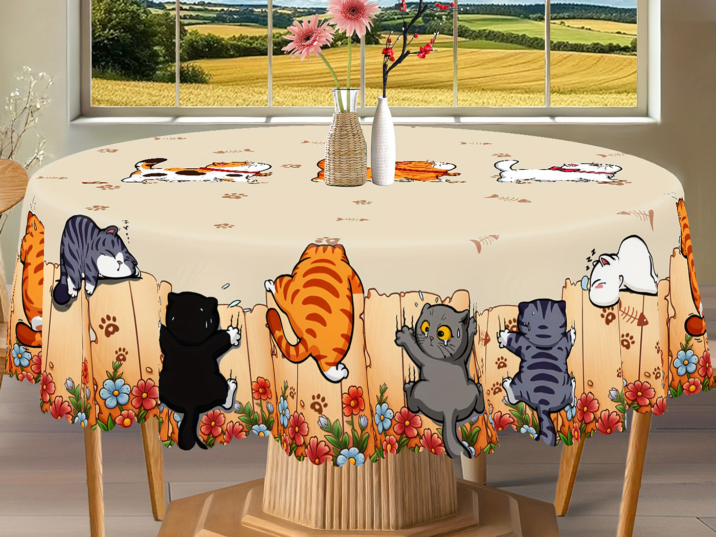 Cute Cat Tablecloth Dining Table Cover Polyester Tablecover