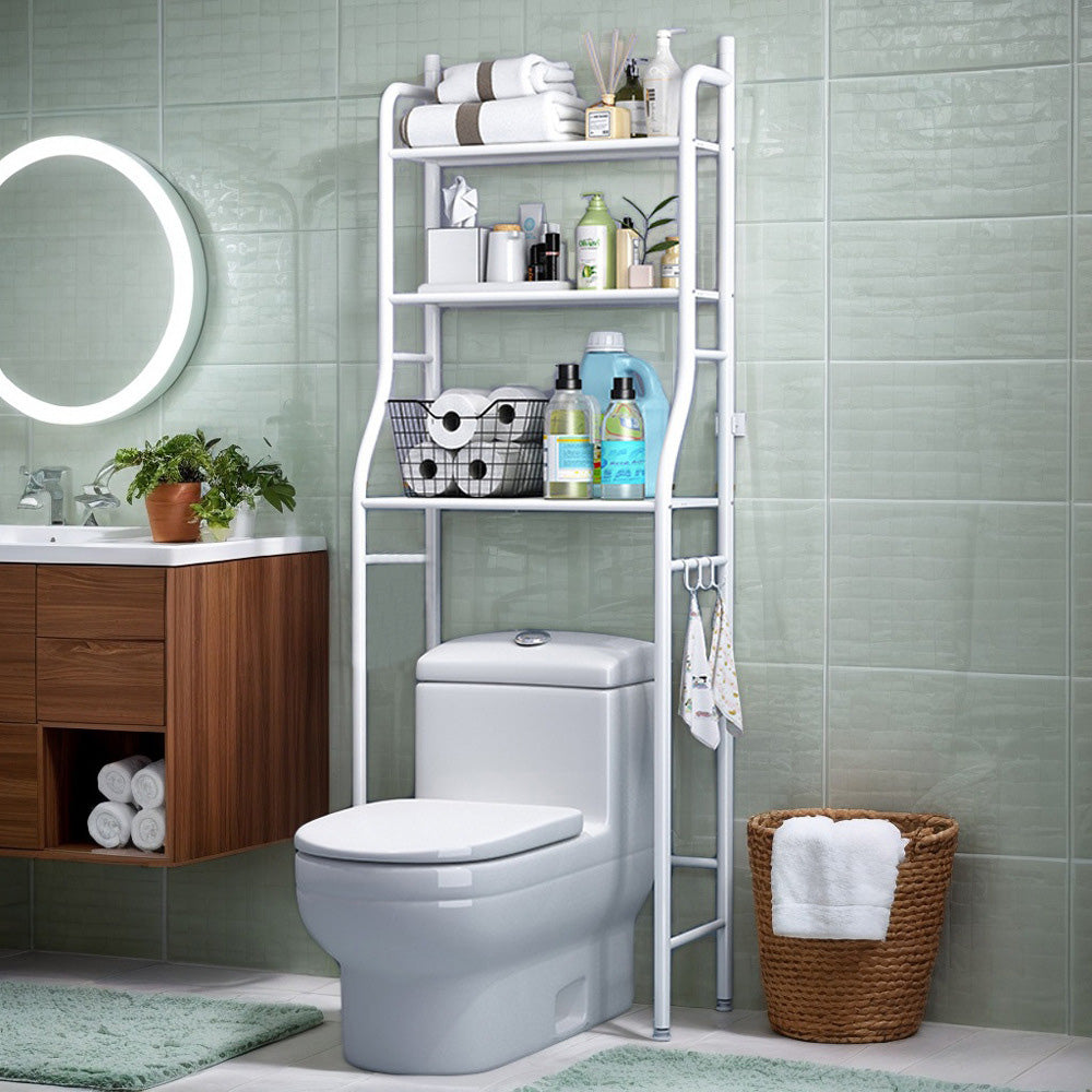 3 Tier Shelf Over Toilet Storage Rack With Paper Holder And Hooks