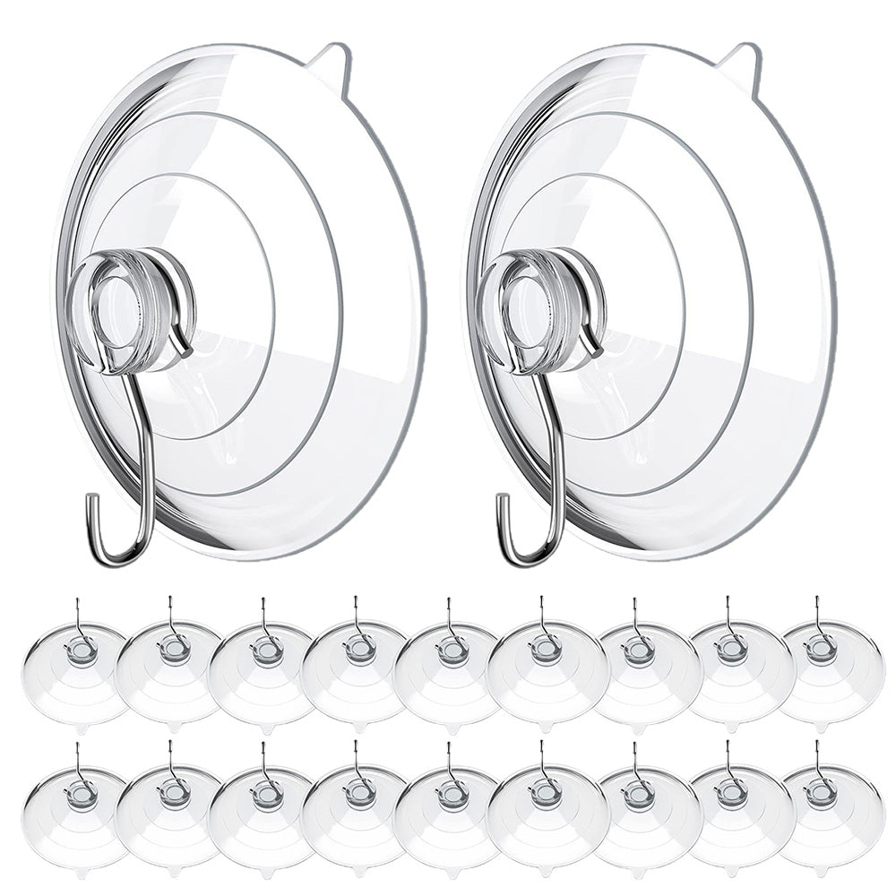 20 Pack Suction Cup Hooks Clear with Stainless Steel Hook Removable Reusable