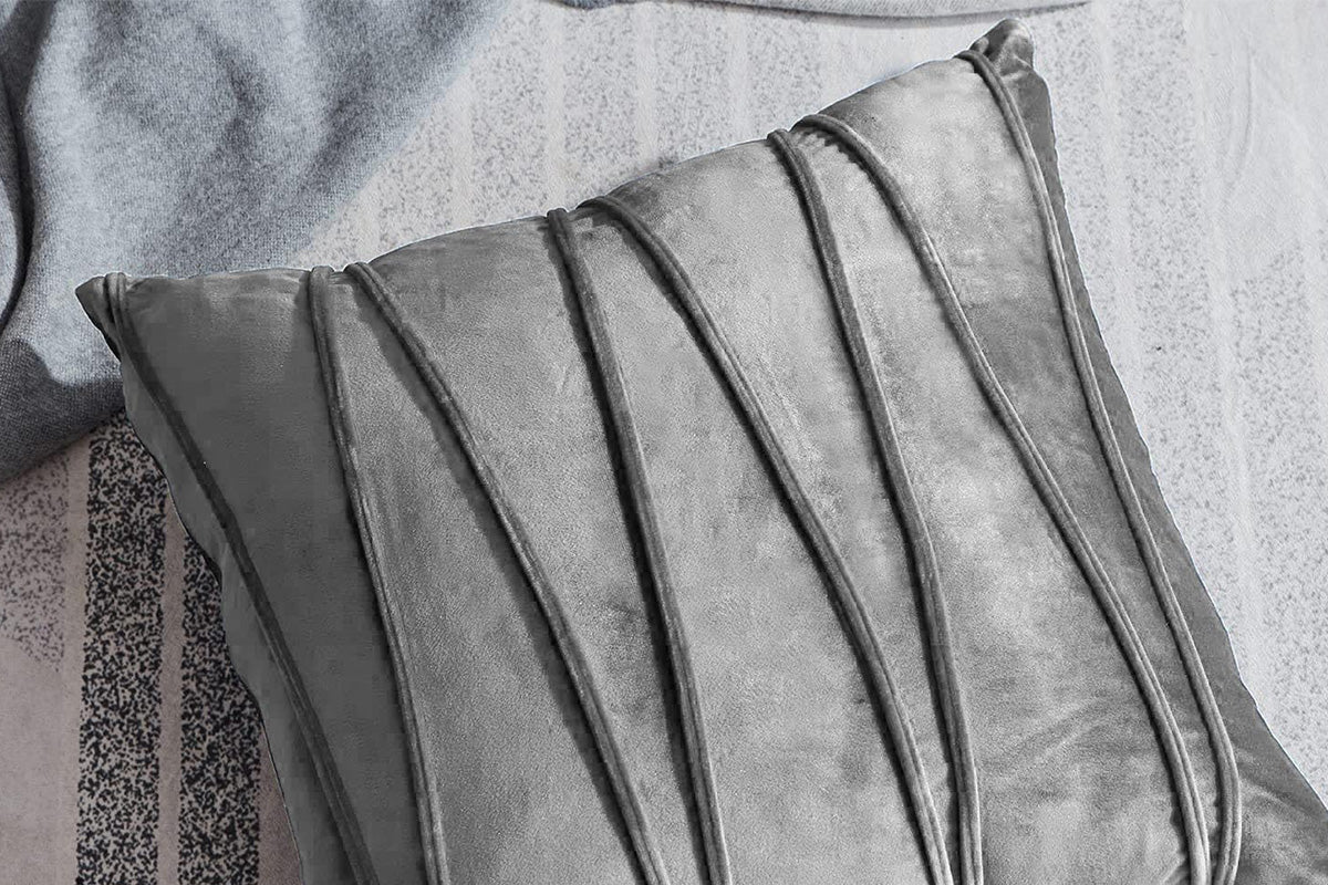 2PCS Velvet Bandage Stripe Cushion Cover Set Throw Pillow Cases for Sofa-Grey