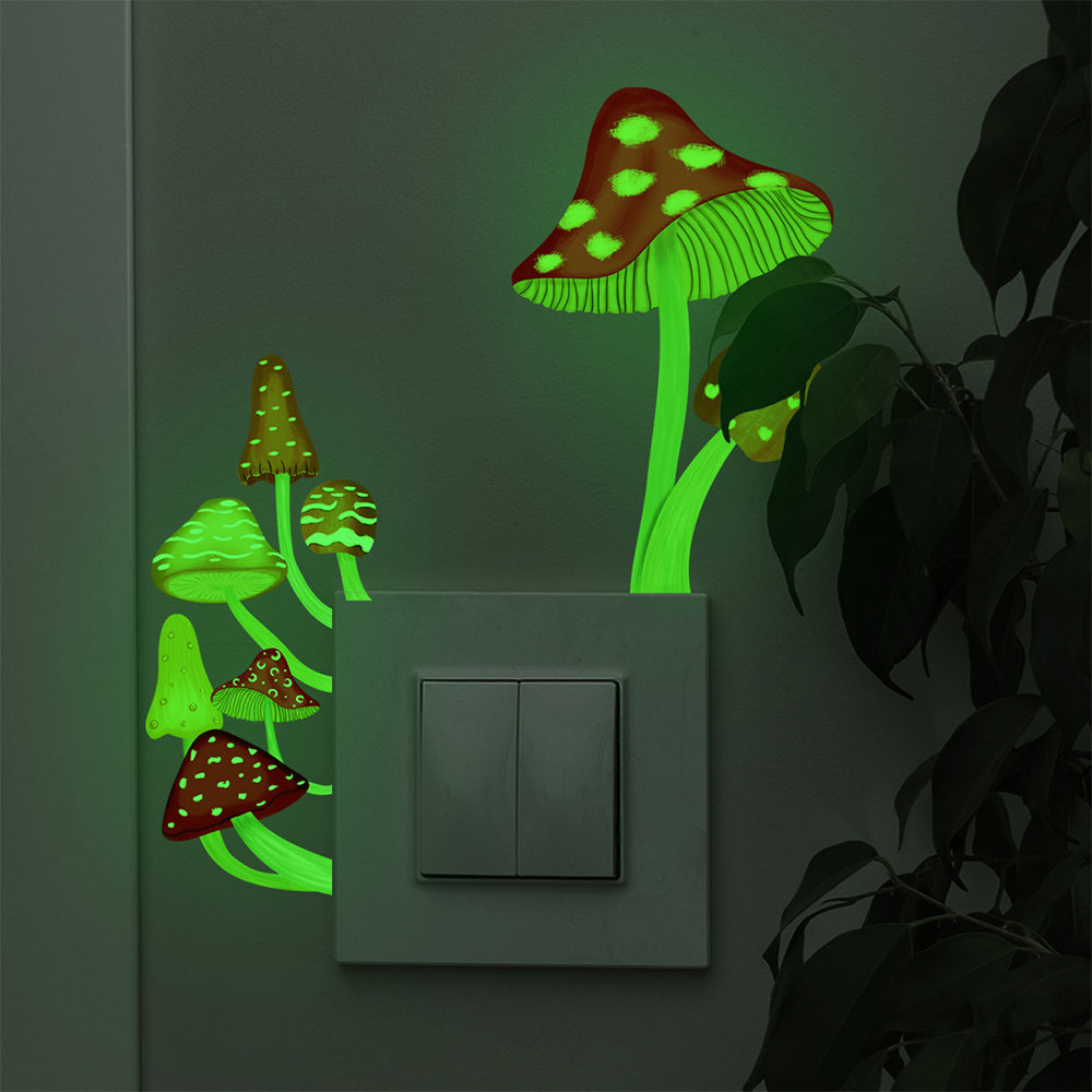 2Pcs Glow in The Dark Mushroom Wall Sticker Red and Multicolour