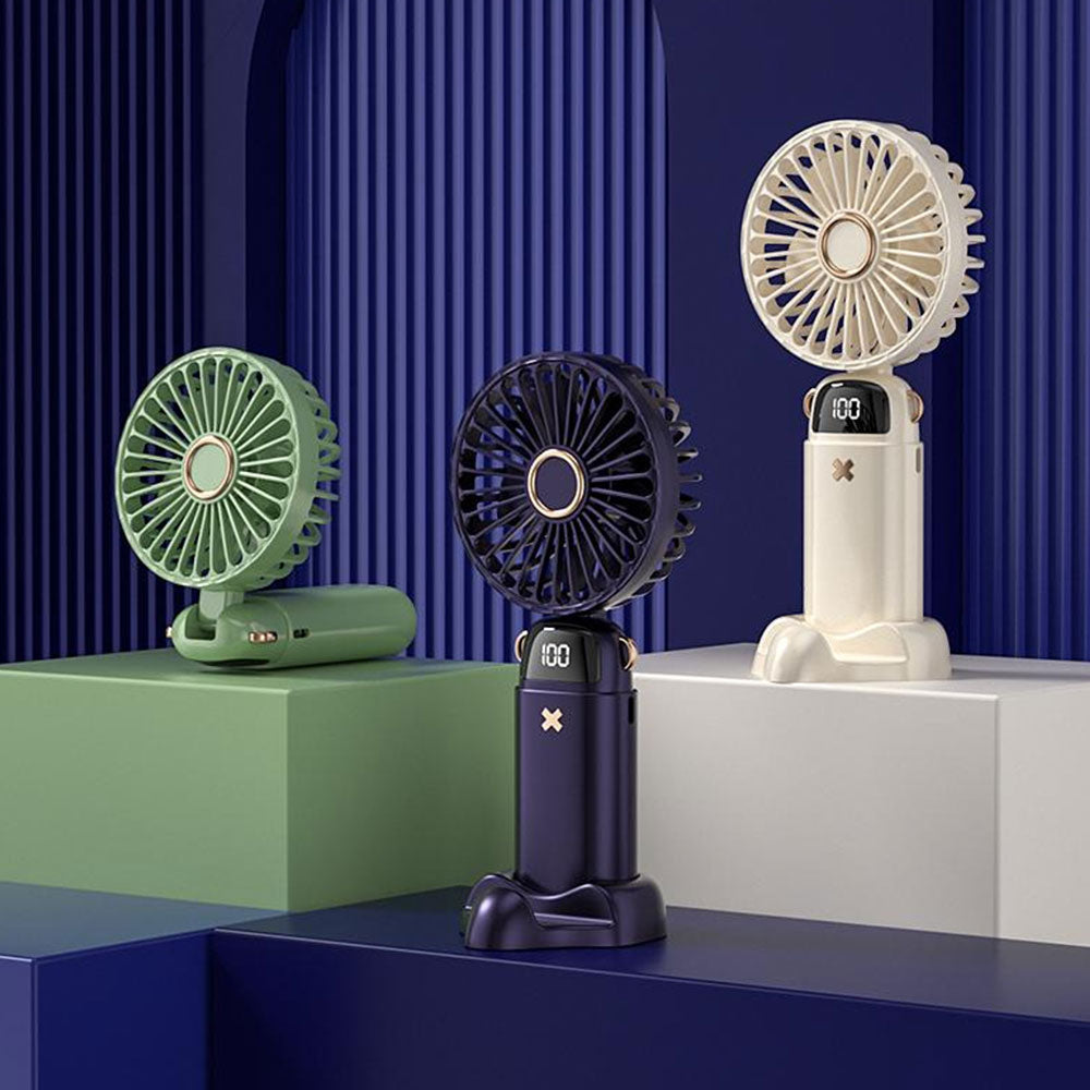 Handheld Fan With LED Display Foldable Hanging Neck Fan Rechargeable Portable Fan